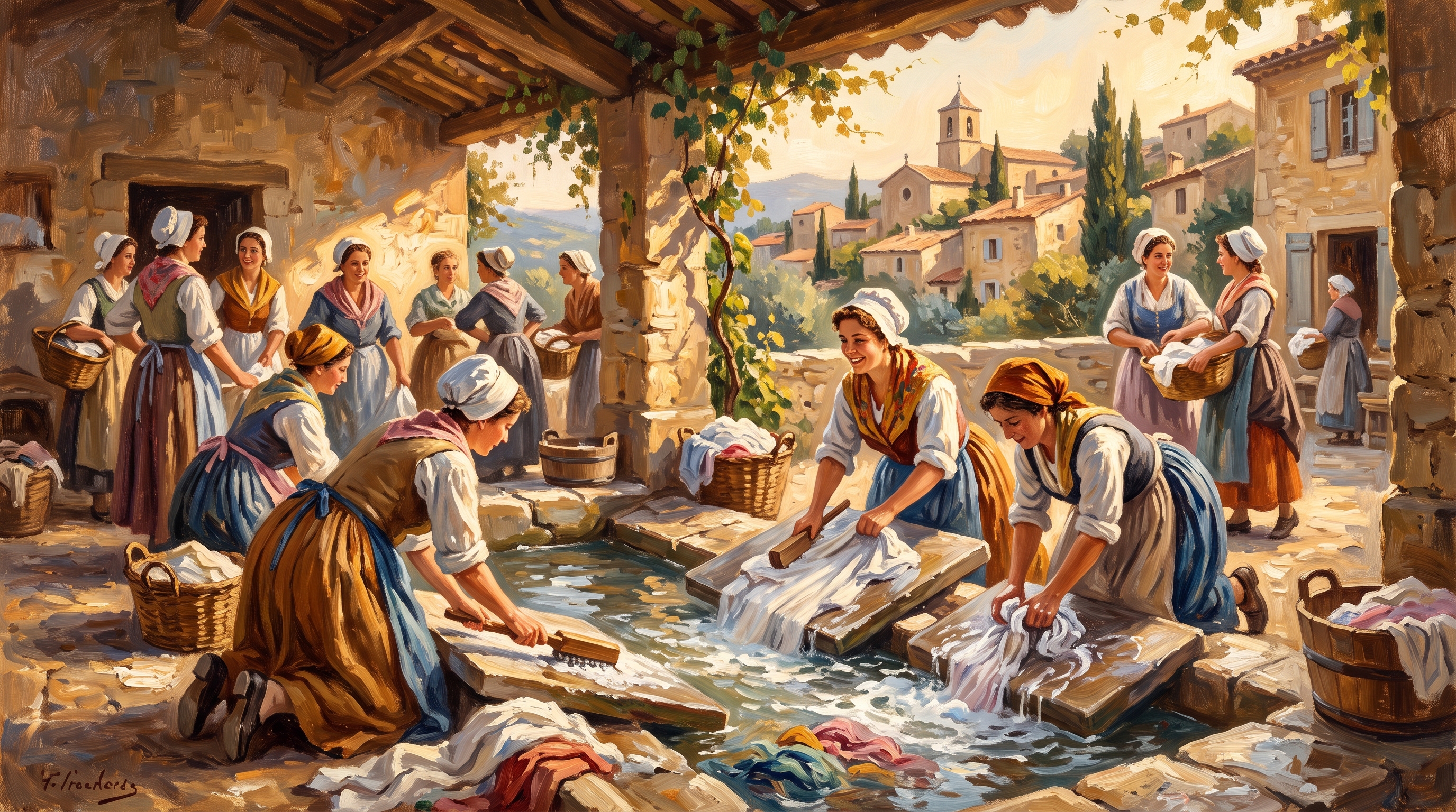 Le lavoir provençal, lieu de vie communautaire — illustration